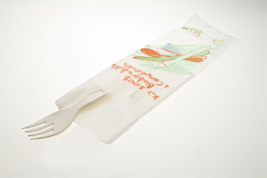 Scatola di 400 kit forchetta materb-bi, salvietta e imballo biodegradabile Scatola di 400 kit forchetta materb-bi, salvietta e imballo biodegradabile